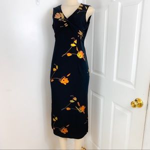 Woman’s black Midi Dress flowers printed SZ S